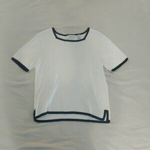 100% Cotton White Blouse Back Trim Square NeckJeanne Pierre